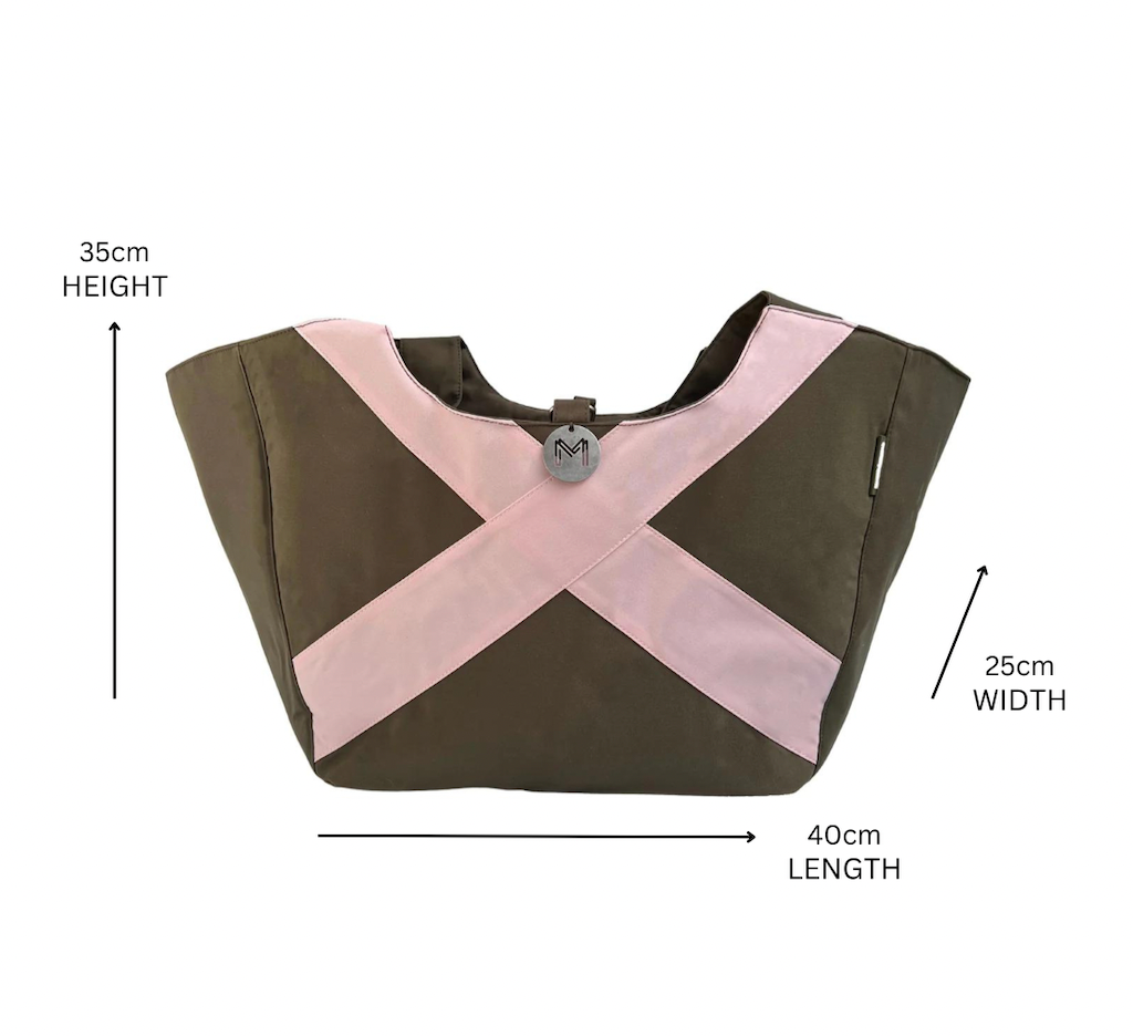Cove Carry-All - Khaki with Pastel Pink Cross (ONLY 2 LEFT)